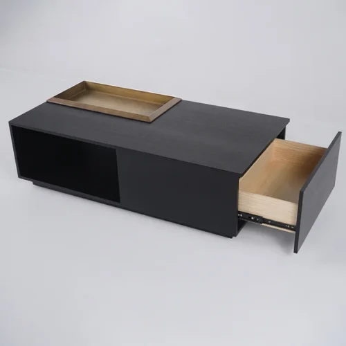 0009094 crator rectangular wood coffee table with drawer removable tray top black walnut a