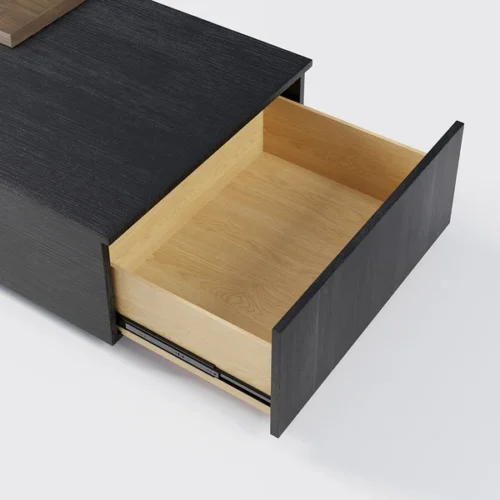 0009099 crator rectangular wood coffee table with drawer removable tray top black walnut a