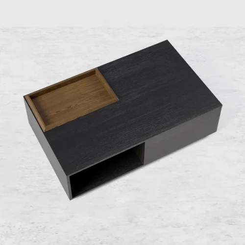 0009101 crator rectangular wood coffee table with drawer removable tray top black walnut a