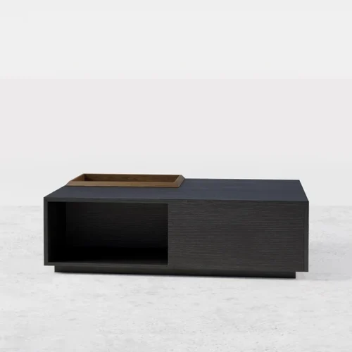 0009102 crator rectangular wood coffee table with drawer removable tray top black walnut a