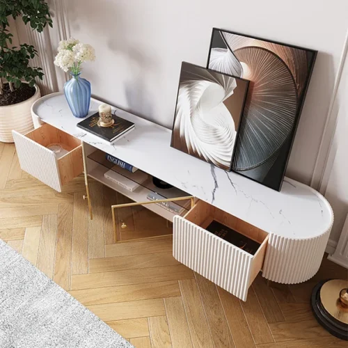 Bali Modern Oval TV Table in natural wood - Image 3