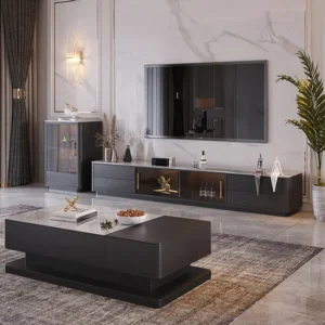 Granite natural wood TV table - Image 3
