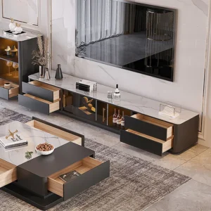 Granite natural wood TV table - Image 4