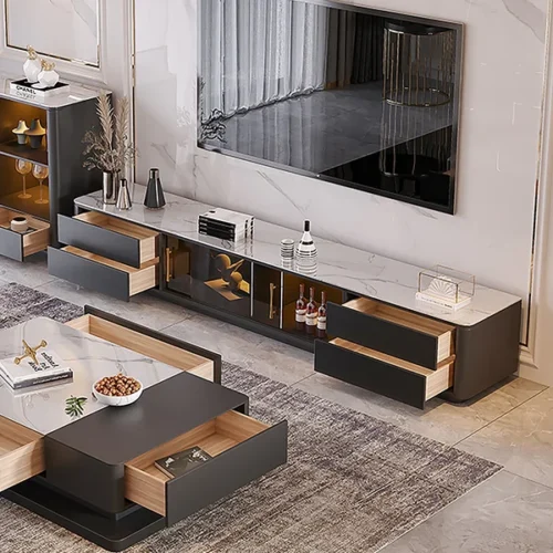 Granite natural wood TV table - Image 4