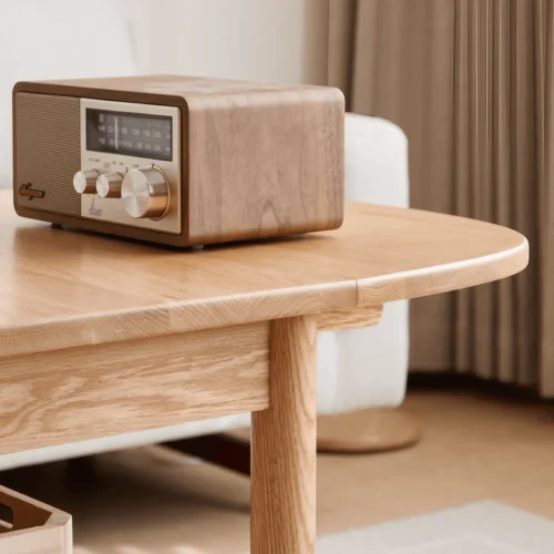 0012344 multifunctional rectangular coffee table in natural wood solid wood with 4 legs and locking wheels