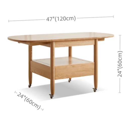 0012348 multifunctional rectangular coffee table in natural wood solid wood with 4 legs and locking wheels