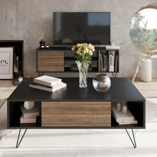 0006462 yees coffee table with a drawer metal legs
