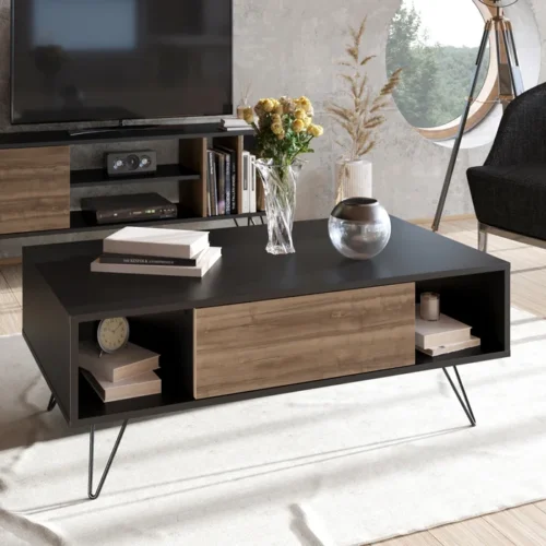 0006463 yees coffee table with a drawer metal legs