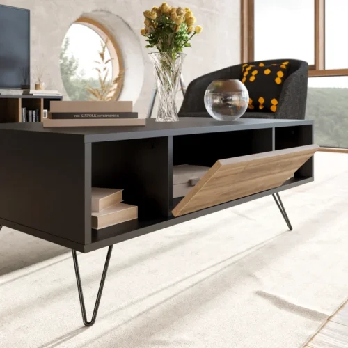 0006464 yees coffee table with a drawer metal legs