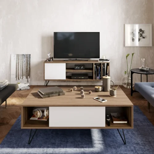 0006469 yees coffee table with a drawer metal legs
