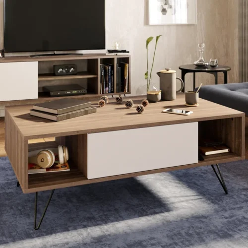 0006470 yees coffee table with a drawer metal legs