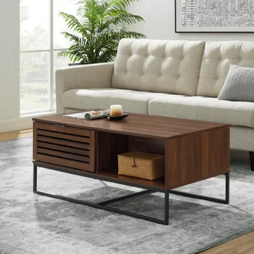 0006499 trevo wood and metal coffee table with storage