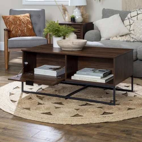 0006500 trevo wood and metal coffee table with storage