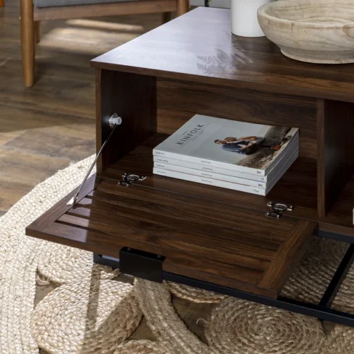 0006501 trevo wood and metal coffee table with storage