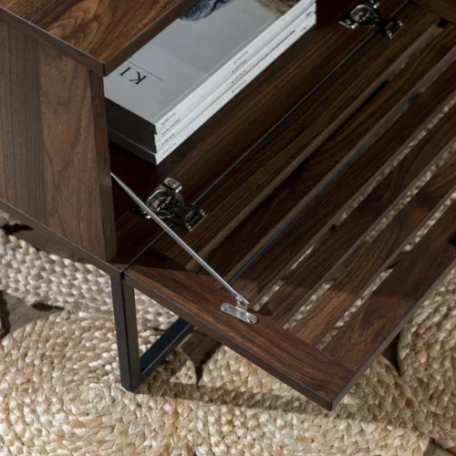 0006502 trevo wood and metal coffee table with storage