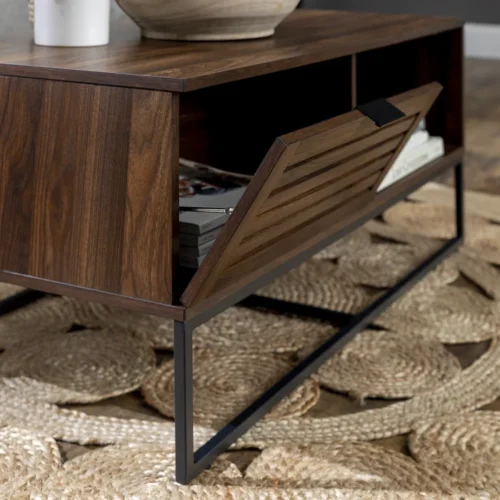 0006503 trevo wood and metal coffee table with storage