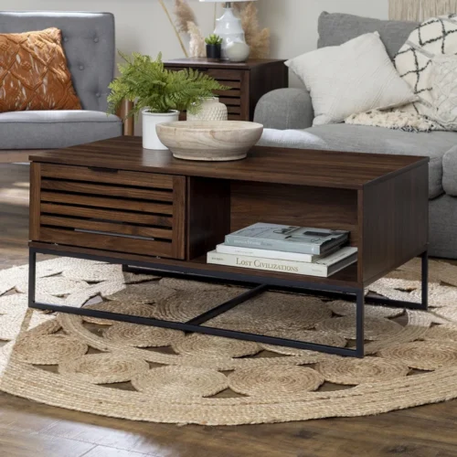0006508 trevo wood and metal coffee table with storage