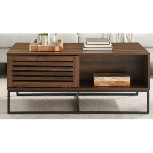 0006510 trevo wood and metal coffee table with storage