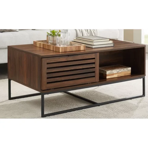 0006511 trevo wood and metal coffee table with storage