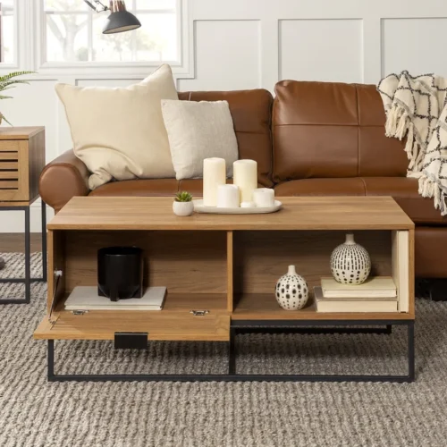 0006518 trevo wood and metal coffee table with storage