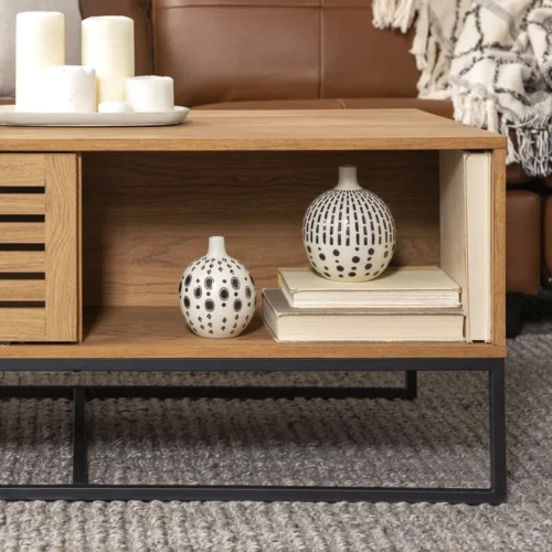 0006523 trevo wood and metal coffee table with storage