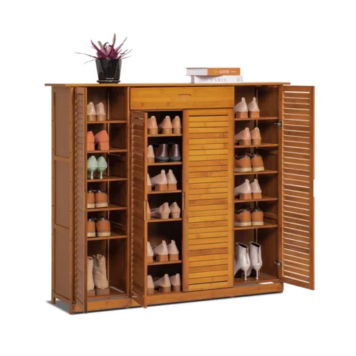 0007631 orla bamboo shoe rack with mesh doors