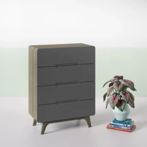 Deco 4-drawer nightstand, gray and brown
