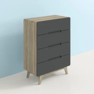 Deco 4-drawer nightstand, gray and brown - Image 3