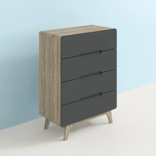 Deco 4-drawer nightstand, gray and brown - Image 3