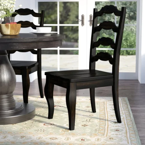 0003418 hulia solid wood ladder back side chair in dark navy blue set of 2
