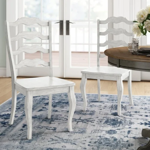 0003422 hulia solid wood ladder back side chair in dark navy blue set of 2