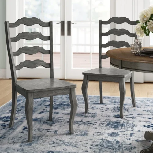0003424 hulia solid wood ladder back side chair in dark navy blue set of 2
