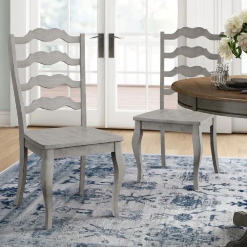 0003426 hulia solid wood ladder back side chair in dark navy blue set of 2