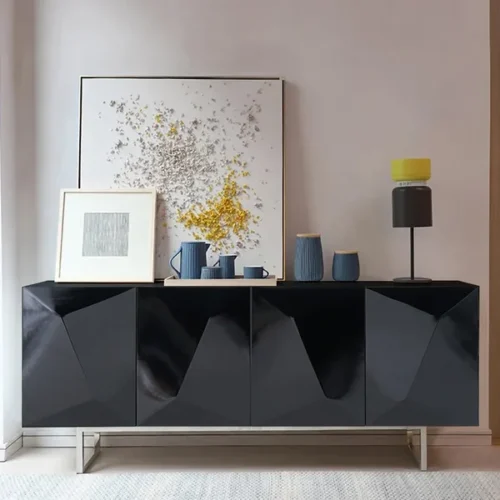 0009424 modern black buffet sideboard kitchen cabinet with 4 doors adjustable shelves
