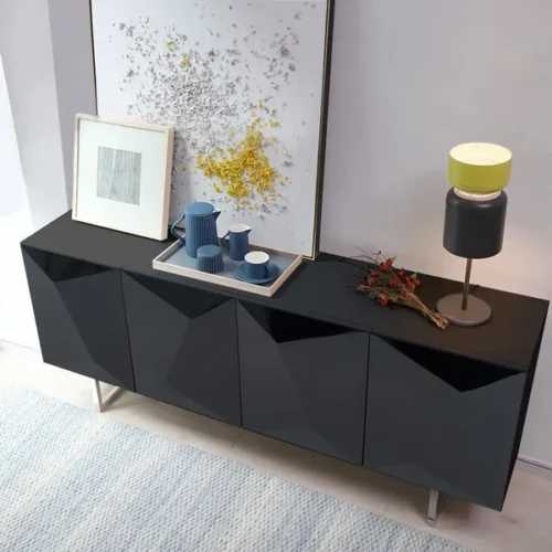 0009425 modern black buffet sideboard kitchen cabinet with 4 doors adjustable shelves