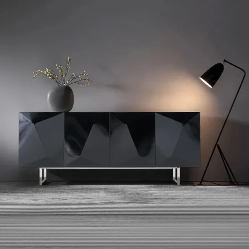 0009426 modern black buffet sideboard kitchen cabinet with 4 doors adjustable shelves