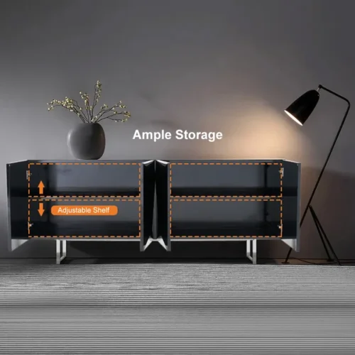 0009428 modern black buffet sideboard kitchen cabinet with 4 doors adjustable shelves
