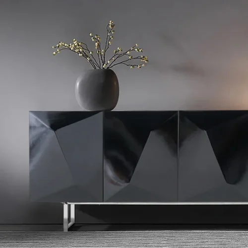 0009430 modern black buffet sideboard kitchen cabinet with 4 doors adjustable shelves