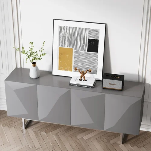 0009444 modern black buffet sideboard kitchen cabinet with 4 doors adjustable shelves
