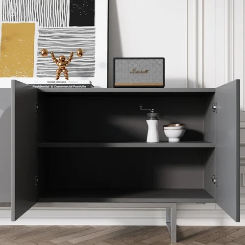 0009446 modern black buffet sideboard kitchen cabinet with 4 doors adjustable shelves