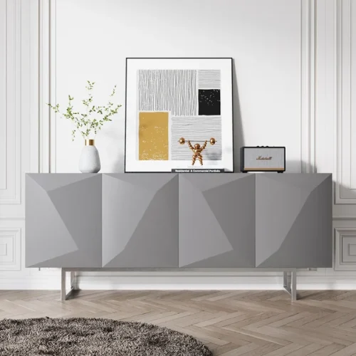 0009447 modern black buffet sideboard kitchen cabinet with 4 doors adjustable shelves