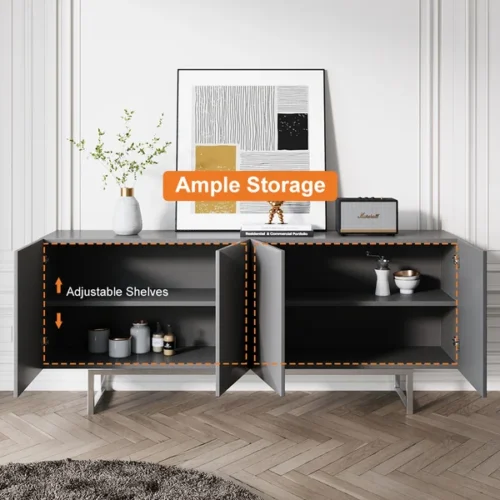 0009448 modern black buffet sideboard kitchen cabinet with 4 doors adjustable shelves