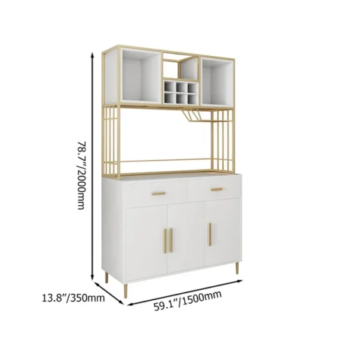 0009460 white gold freestanding cabinet pantry organization with wine glass holder
