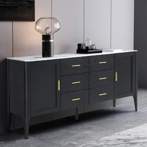 0009507 modern black sideboard buffet sintered stone top drawers2 doors kitchen cabinet