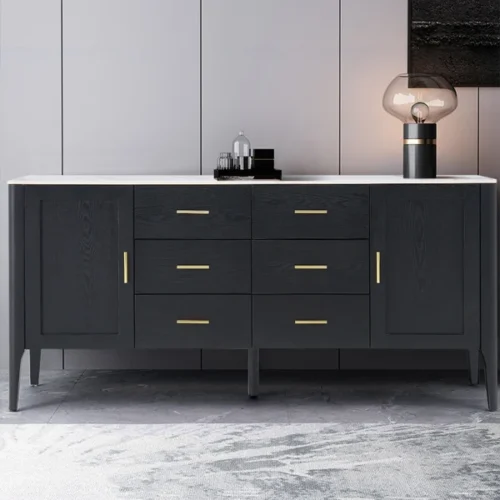0009508 modern black sideboard buffet sintered stone top drawers2 doors kitchen cabinet