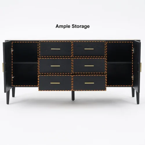 0009509 modern black sideboard buffet sintered stone top drawers2 doors kitchen cabinet