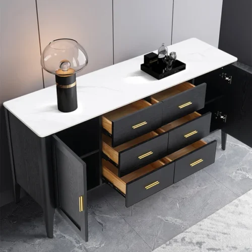 0009513 modern black sideboard buffet sintered stone top drawers2 doors kitchen cabinet