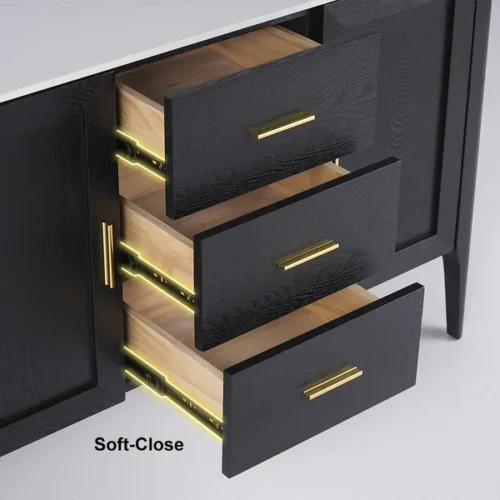 0009517 modern black sideboard buffet sintered stone top drawers2 doors kitchen cabinet