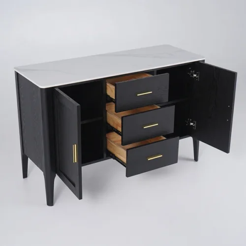 0009518 modern black sideboard buffet sintered stone top drawers2 doors kitchen cabinet