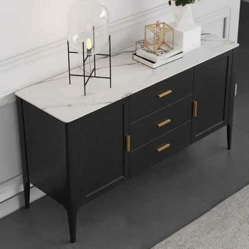 0009519 modern black sideboard buffet sintered stone top drawers2 doors kitchen cabinet
